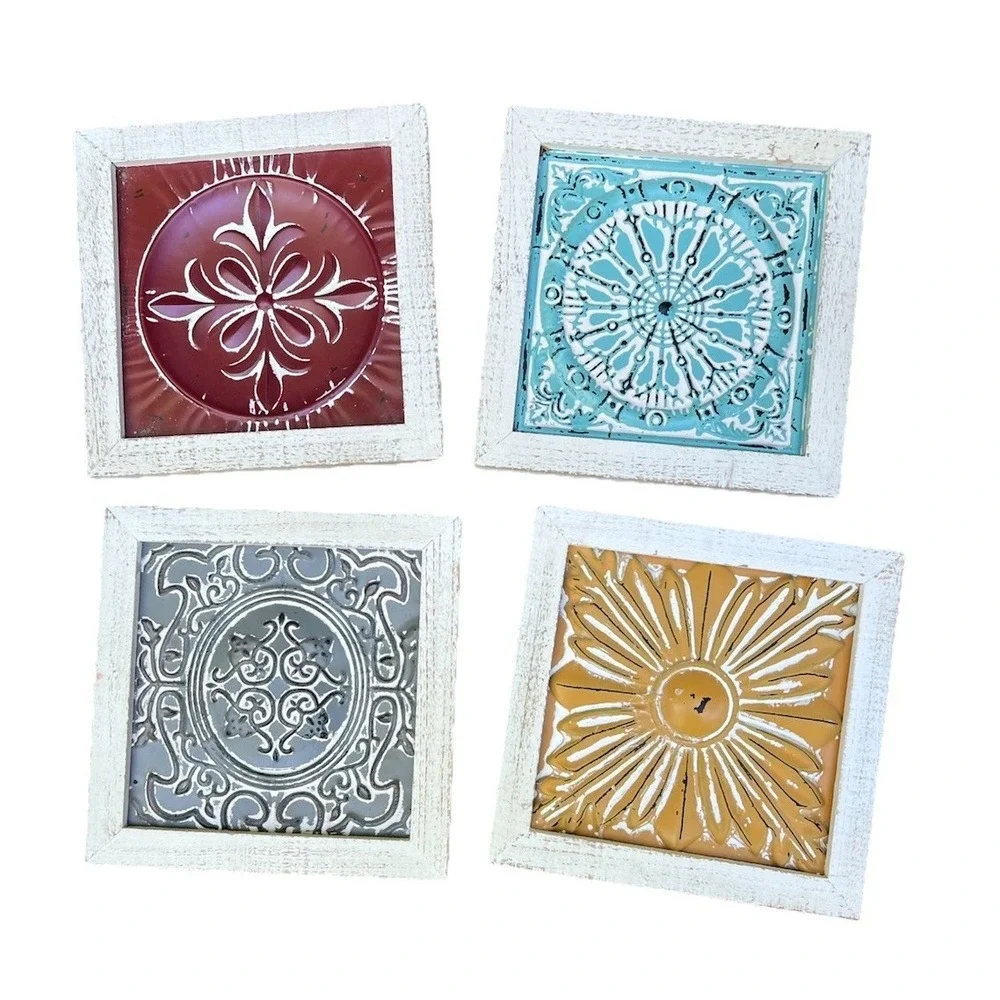 Distressed Metal Wall Hangings Set Of 4